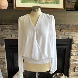 Halogen White Wrap Long Sleeve Blouse